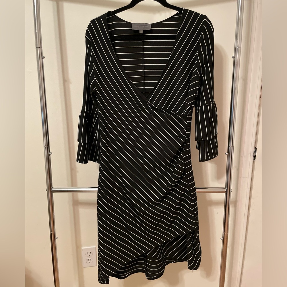 Sunday in Brooklyn Black and White Ruched Wrap Dress